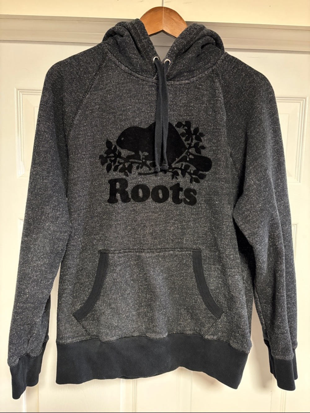 Roots Men's Heather Charcoal Zip-Up Hoodie with Beaver Logo